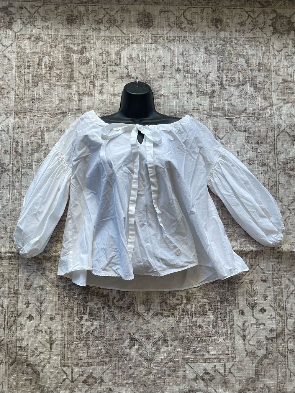 Aspesi White Off-Shoulder Balloon-Sleeve Romantic Cottagecore Tie Blouse - Picture 6 of 9